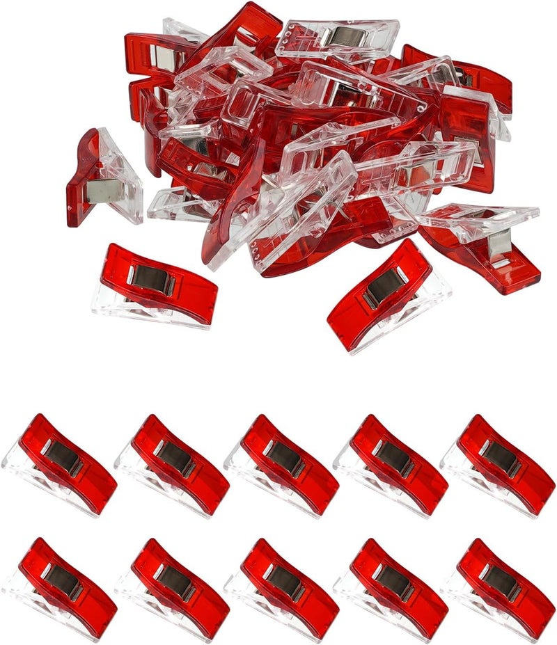 Foihukelim Plastic Clips 30 Pcs Notions Ideal for Sewing and Quilting Clips for Fabric Crafting for Seamstresses Quilters and DIY Projects (red) - Image 1